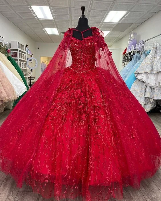 bodycon dressRed Quinceanera Dresses 3D Flowers Appliques Ball Gown Sweet 16 Dress Y585