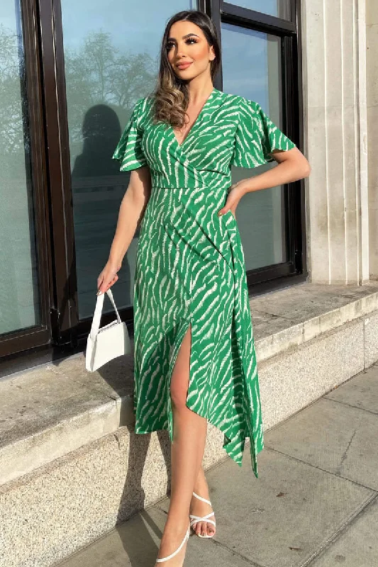 Don’t Miss Out flowy evening dressGretta Green and White Animal Print Midi Dress