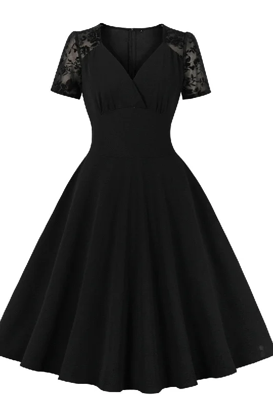 sophisticated dressShort Sleeves Black Swing Dress