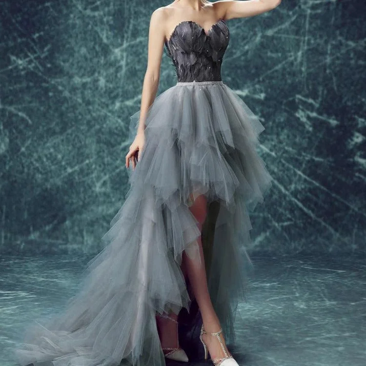 Members Only midi dressKittenAlarm - Arnia Strapless Feather Trim Asymmetric Chiffon Hem Dress Members Only midi dressKittenAlarm - Arnia Strapless Feather Trim Asymmetric Chiffon Hem Dress