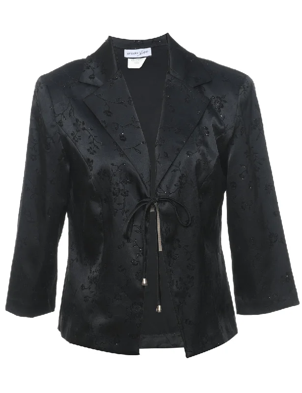 warm trench coatFloral Pattern Black Sparkly Evening Jacket - M