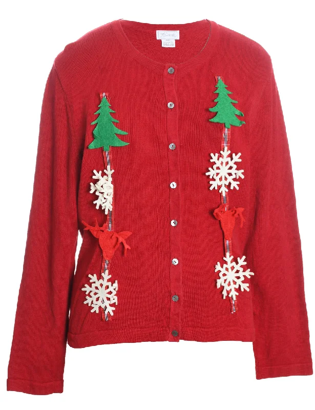 Doorbuster Deal Red Christmas Cardigan - L