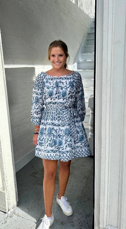 Price Blitz Faye Belted Dress Blue and White Floral