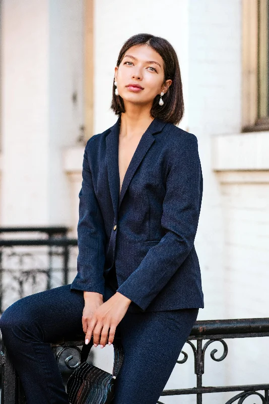 The Best Prices Navy Peak-Lapels Single-Breasted Blazer