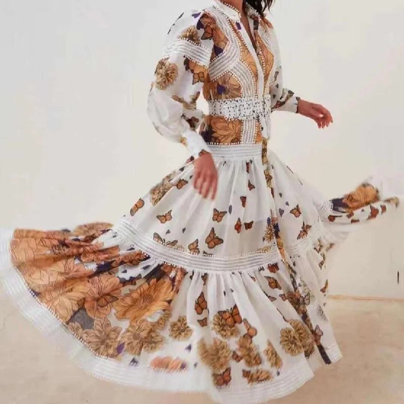 Sale Event casual dressKittenAlarm - Reagan Floral Trim Belted Maxi Dress
