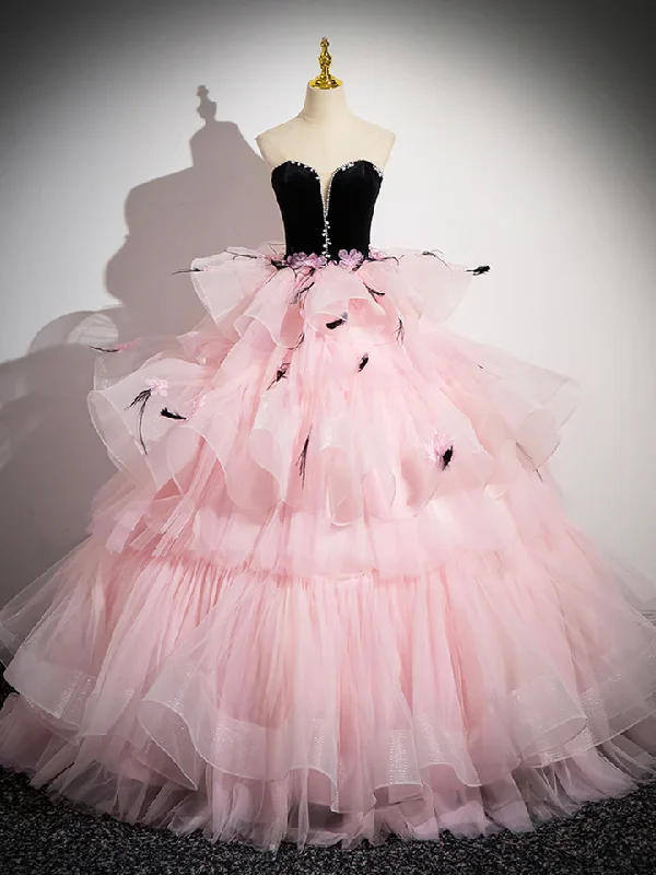 Flash Deals boho dressPink Tulle and Black Velvet Strapless Party Gown Ruffles Formal Evening Dress, DP2477 Flash Deals boho dressPink Tulle and Black Velvet Strapless Party Gown Ruffles Formal Evening Dress, DP2477