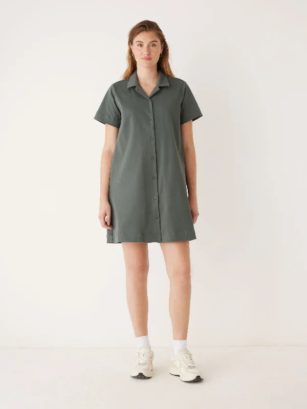 Savings Alert elegant maxi dressThe Flex Camp Collar Dress in Teal Grey