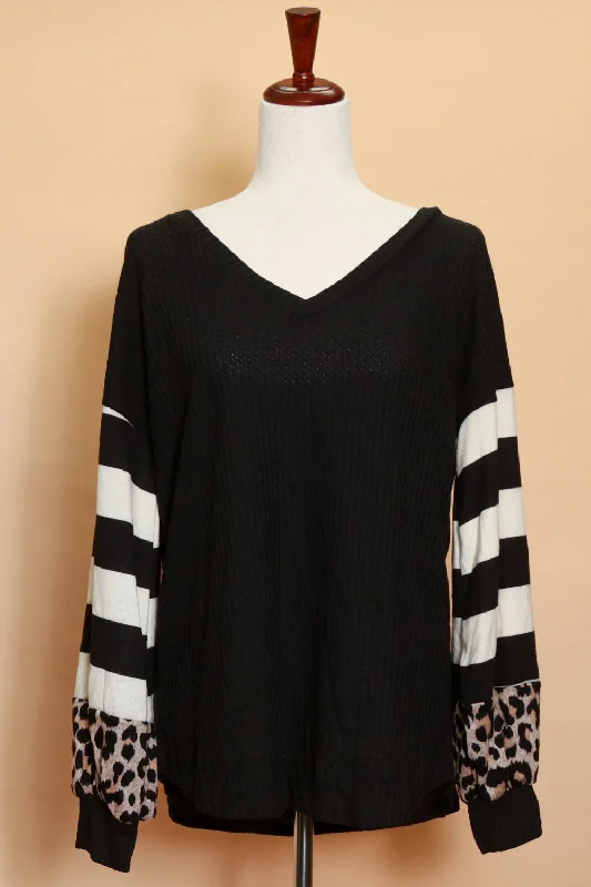 stylish coatBlack Stripe Animal Sleeve Sweater (5pc)