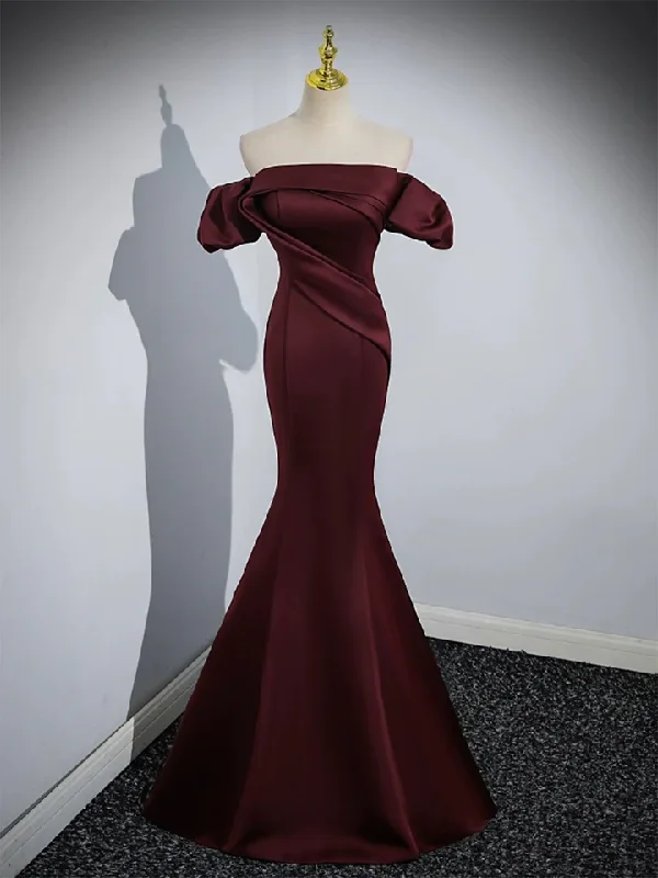 Quick Sale chic wrap dressBurgundy Satin Mermaid Off Shoulder Formal Evening Party Dress, DP2468 Quick Sale chic wrap dressBurgundy Satin Mermaid Off Shoulder Formal Evening Party Dress, DP2468