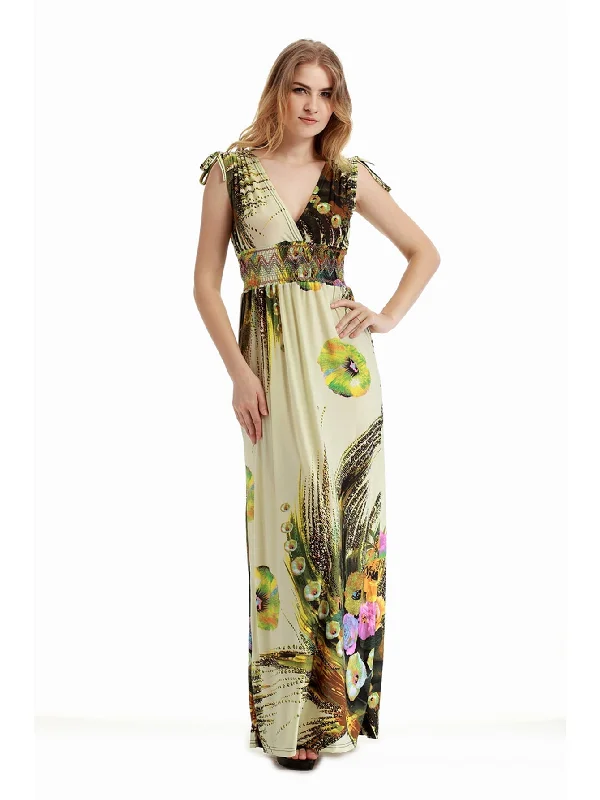 Seasonal Clearance sleek midi dressKittenAlarm - Plus Size M-6XL Surplice Front Elastic Waist Beige Camellia Maxi Dress Seasonal Clearance sleek midi dressKittenAlarm - Plus Size M-6XL Surplice Front Elastic Waist Beige Camellia Maxi Dress