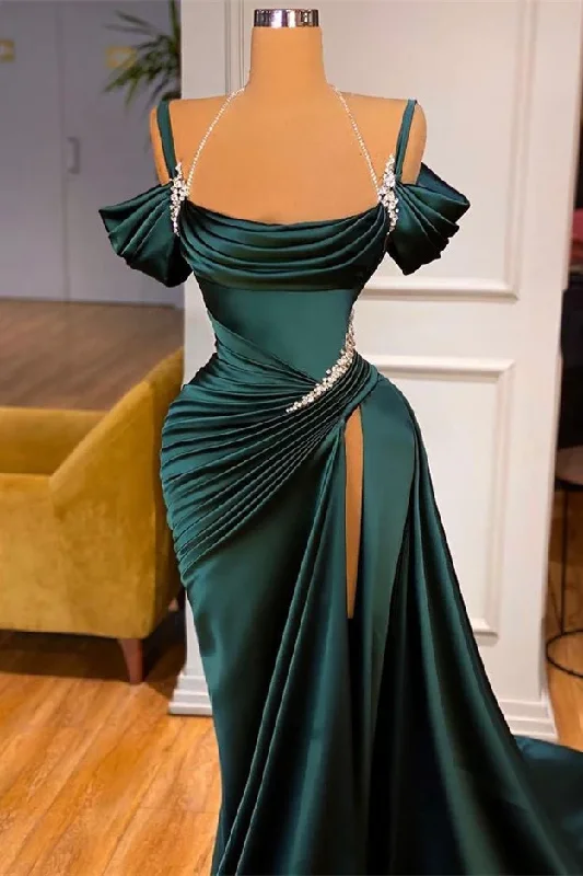 comfy maxi dressElegant Stunning Off-the-Shoulder Mermaid Prom Dress Ruffles With Split  Y83