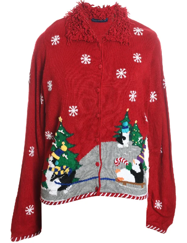 Don’t Miss Out Red Christmas Cardigan - M