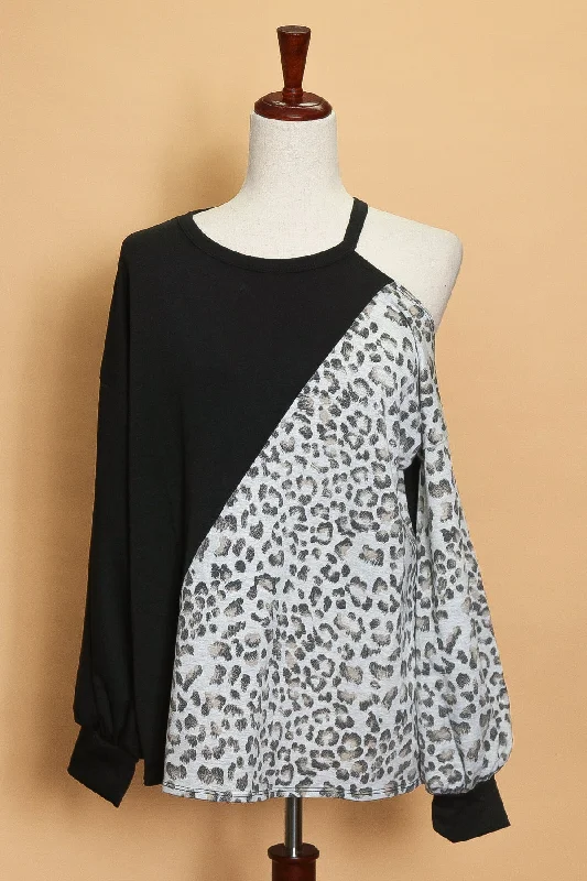 Massive Deals Off Shoulder Animal Color Block Sweater
