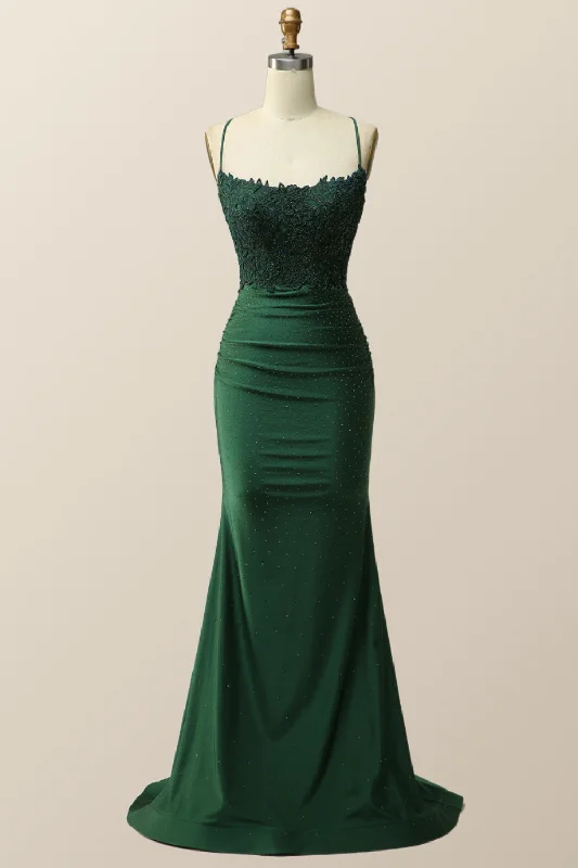 elegant maxi dressDark Green Mermaid Appliques Long Formal Dress