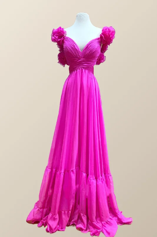 fitted cocktail dressRuffle Straps Fuchsia Pleated A-line Boho Dress