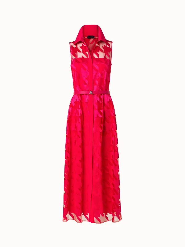 Fantastic Offers relaxed fit dressHoundstooth Embroidery on Tulle Midi Dress