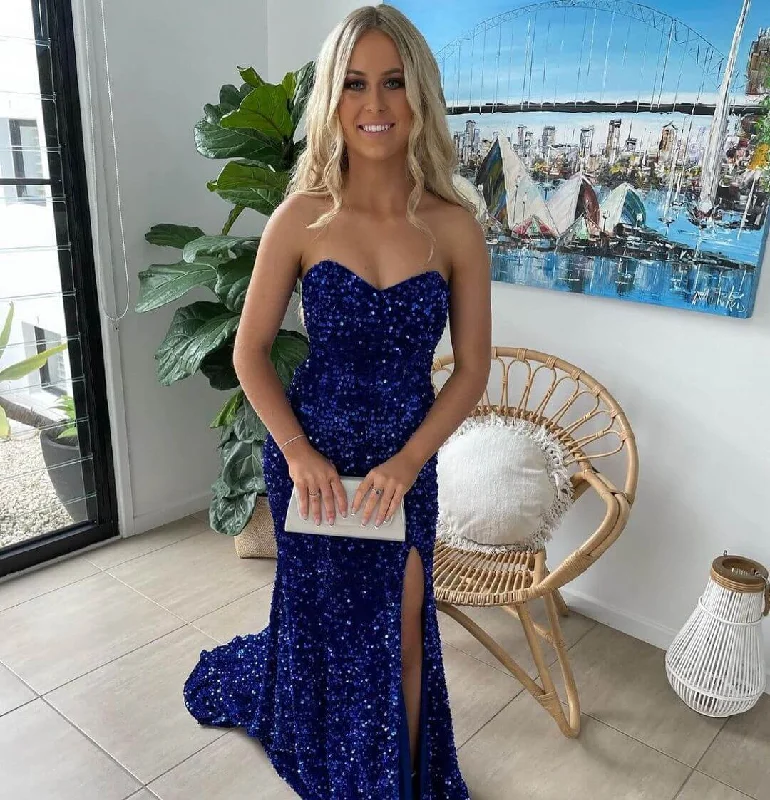 trendy wrap dressSexy Royal Blue Long Prom Dresses,Sparkly Sequins Special Occasion Formal Gowns Y1299