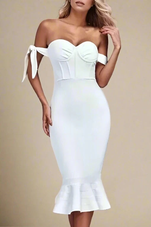 lace-up dressHunter Bandage Midi Dress - Pearl White