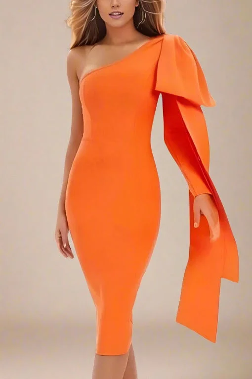 formal dressLela Long Sleeve Bandage Midi Dress - Apricot Orange