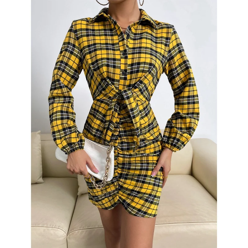 Crazy Savings casual dressVenetia Plaid Tie Front Shirt Dress