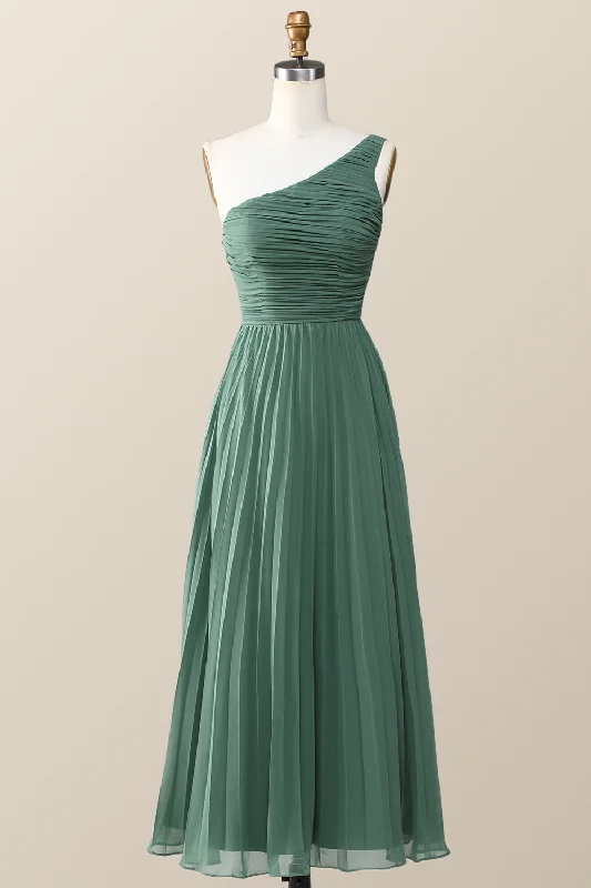 fitted dressOne Shoulder Eucalyptus Chiffon Long Bridesmaid Dress