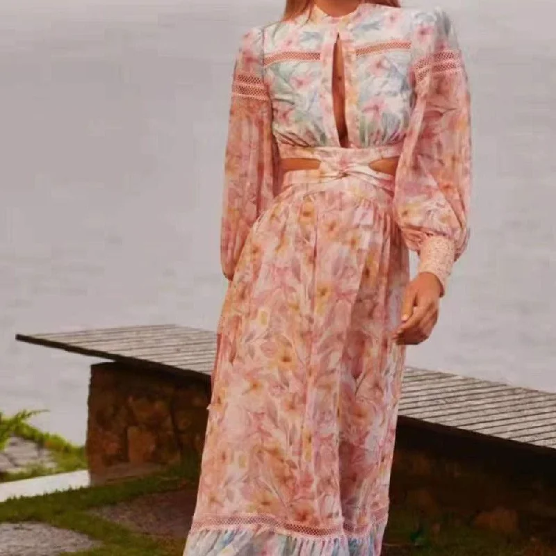 Final Clearance fitted dressKittenAlarm - Gloria Floral Maxi Dress