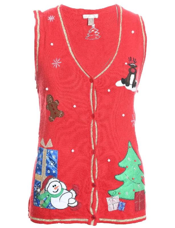 Deal Frenzy Snowman Knit Design Christmas Sweater Vest - M