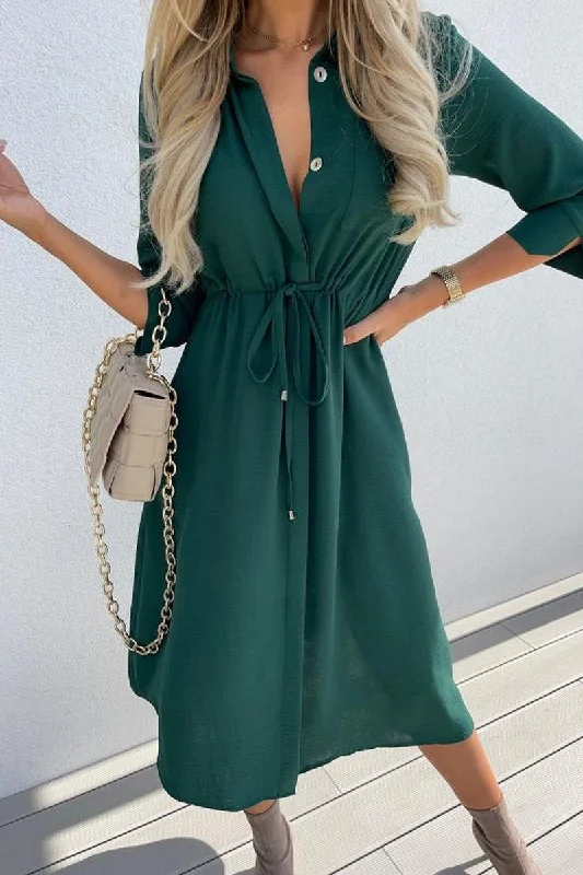 Super Deal party-ready dressWOMEN DRASTRING WAIST BUTTON DOWN LONG DRESS