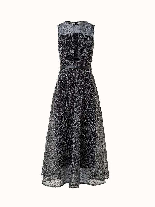 Stock Clearance A-line dressFit and Flare Midi Dress with Squares on Tulle Embroidery Stock Clearance A-line dressFit and Flare Midi Dress with Squares on Tulle Embroidery