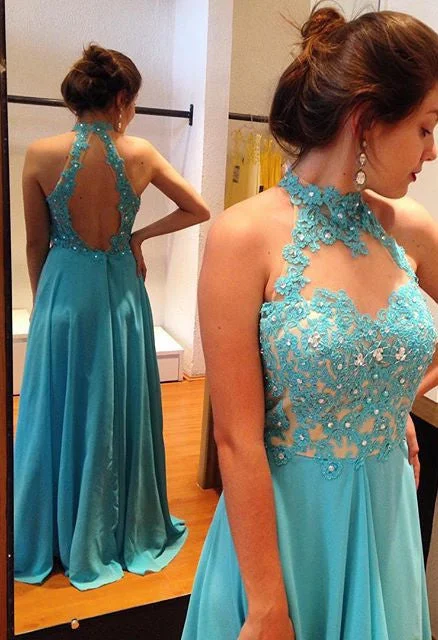 Deal Zone A-line Chiffon Appliques Backless Prom Dress/Evening Dress MK577