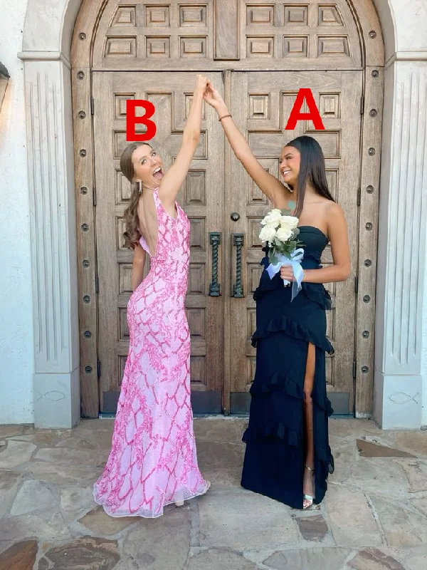 Season Finale Sale wrap-around dressBlack Sweetheart Strapless Ruffles Long Prom Dress with Slit, DP2533