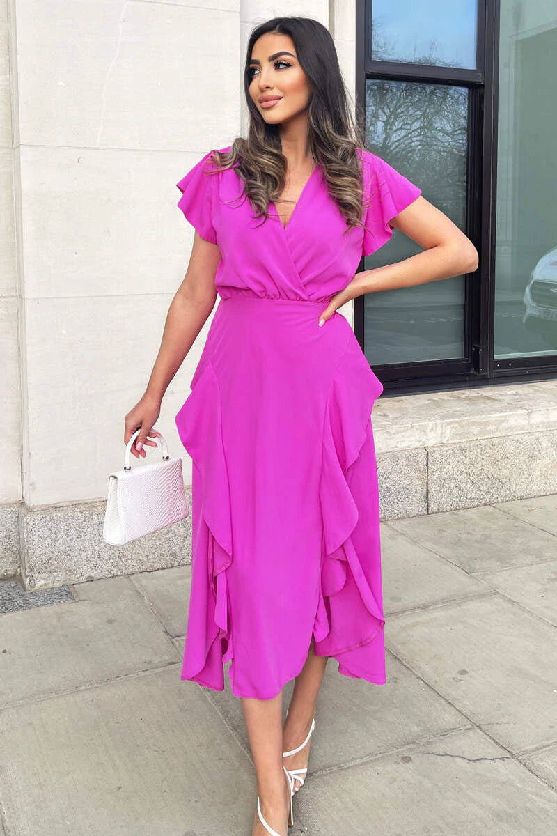 Buy More, Save More lace-up dressTegan Cerise Pink Split Skirt Midi Dress