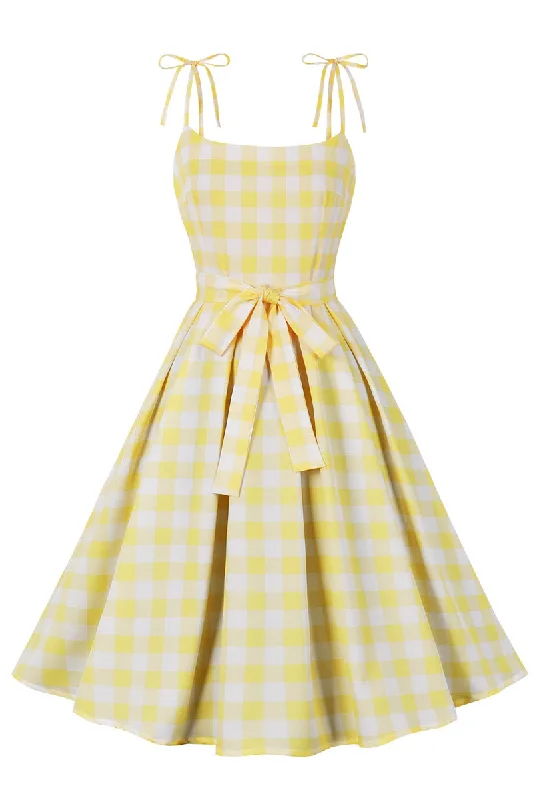 classic fit-and-flare dressYellow Plaid Swing Dress with Sash