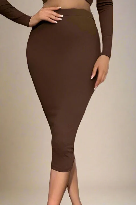 sleek dressPencil High Waist Bandage Midi Skirt - Tan Brown