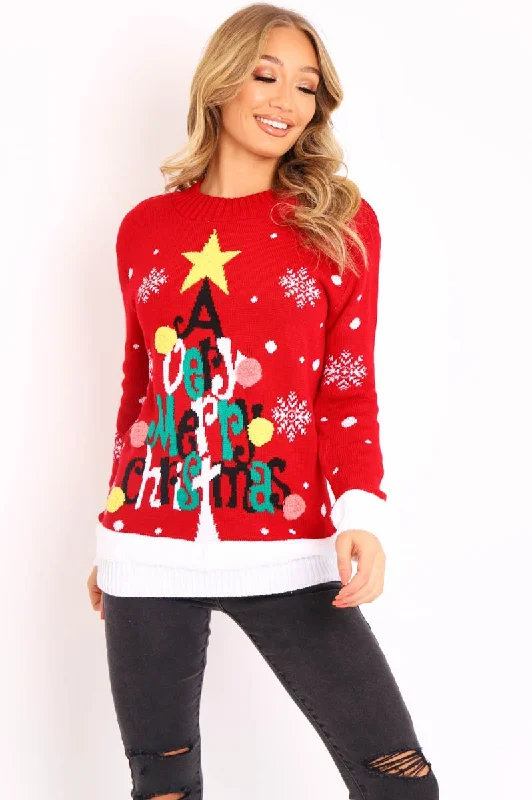 Season Finale Sale sporty pullover sweatshirtRed A Very Merry Christmas Slogan Jumper - Lotta Season Finale Sale sporty pullover sweatshirtRed A Very Merry Christmas Slogan Jumper - Lotta