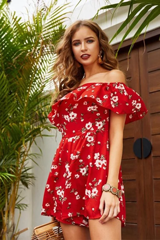 Don’t Miss Out vintage dressOFF SHOULDER FLORAL PRINTING SHORT DRESS