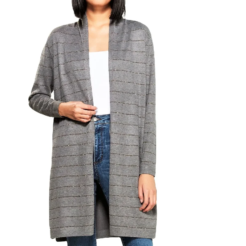 Deal Alert Vila Milano Women's Cotton Blend Metallic Stripes Open Front Cardigan