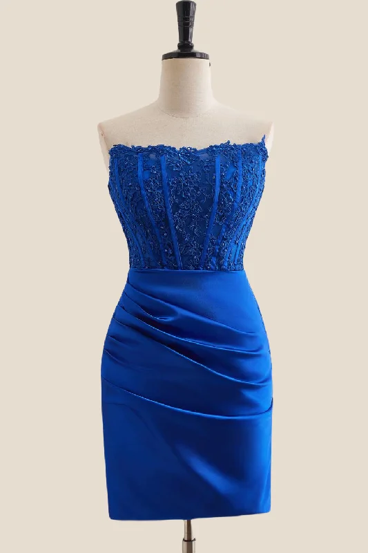 sleek midi dressRoyal Blue Appliques Ruched Bodycon Short Dress