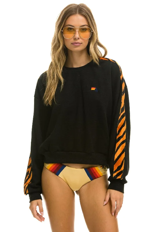 zip-up gym hoodieTIGER STRIPE RELAXED FIT CREW SWEATSHIRT - BLACK // TIGER