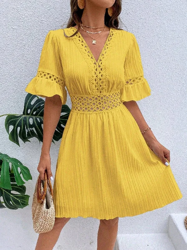 Weekend Deal wool dressBohemian Casual Ruffle Dress_CWDSD4029