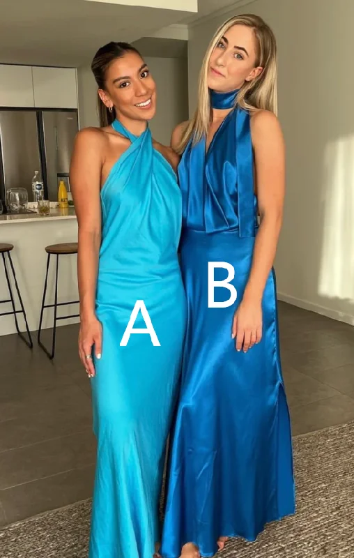 YEAR-End Clearance trendy dressBlue Cross Neck Halter Backless Satin Party Dress, DP2297 YEAR-End Clearance trendy dressBlue Cross Neck Halter Backless Satin Party Dress, DP2297