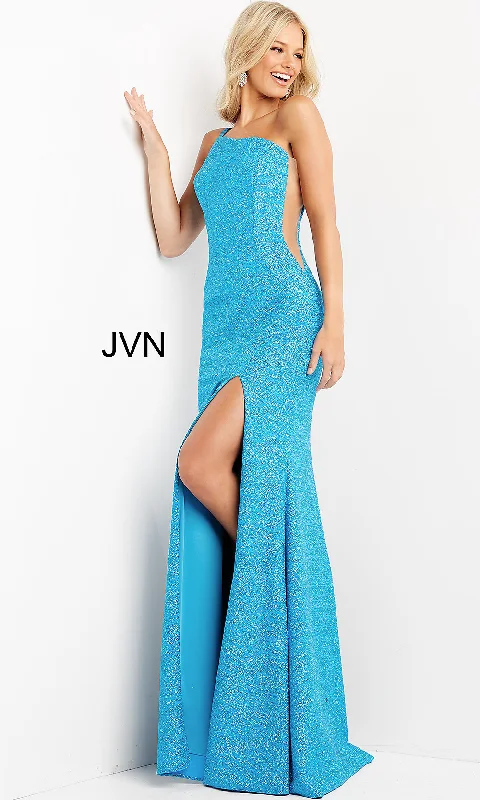 off-shoulder dressLong Glitter Prom Dress with Illusion Side Panels