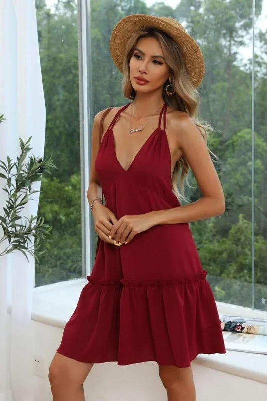 Savings Alert party-ready dressSEXY PURE COLOR BANDAGE PLEATED DRESS