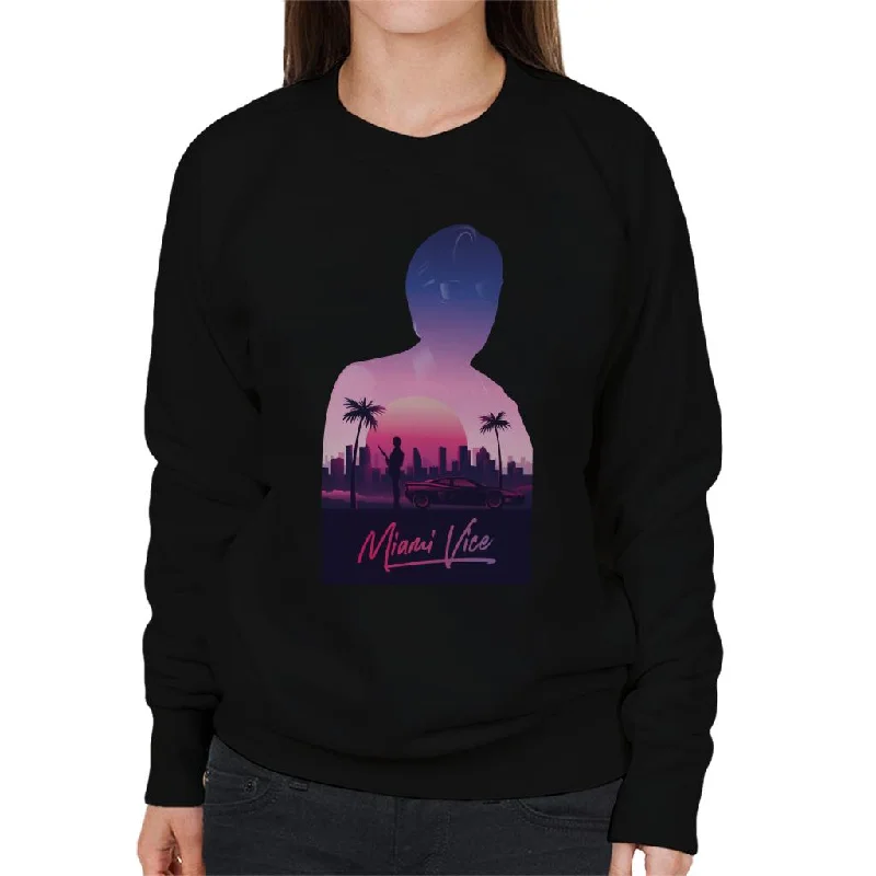 comfortable athletic sweatshirtMiami Vice Sunset City Silhouette Women's Sweatshirt