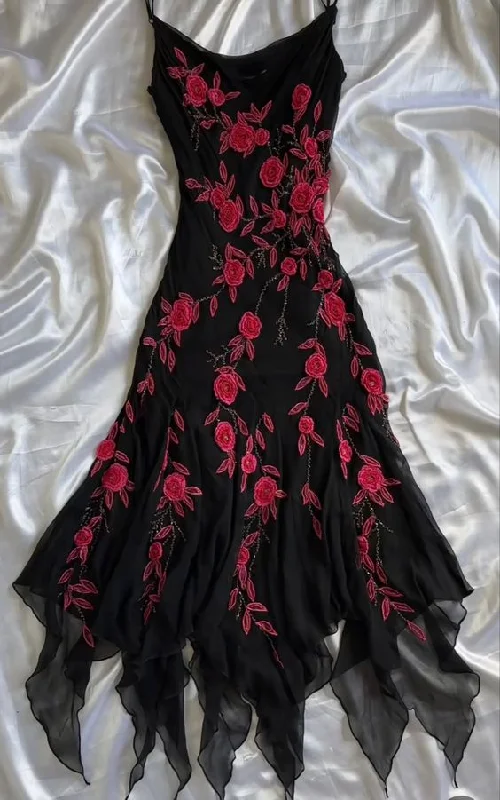Big Discounts statement dressBlack Floral Appliques Straps Sexy Vintage Evening Dress, DP2508