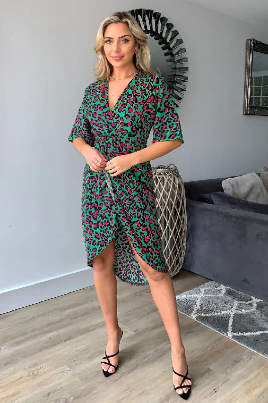 Act Fast party dressJacqui Green Leopard Wrap Detailed Midi Dress
