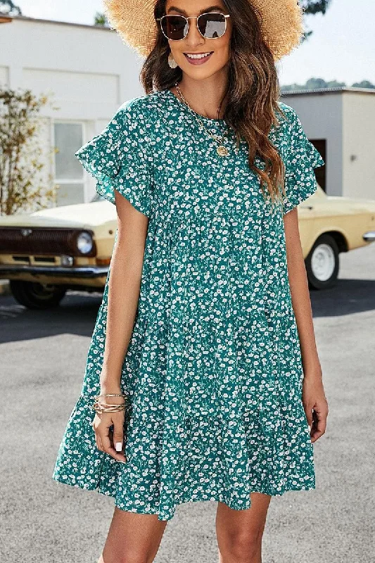 Unbeatable Prices casual day dressMULTI PATTERNED RUFFLE SLEEVE MIDI DRESS