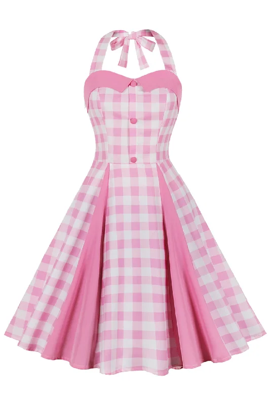 romantic dressPink Plaid Straps Barbie Dress