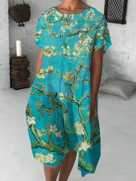 Lowest Price v-neck dressFloral Print Short Sleeve Casual Dress