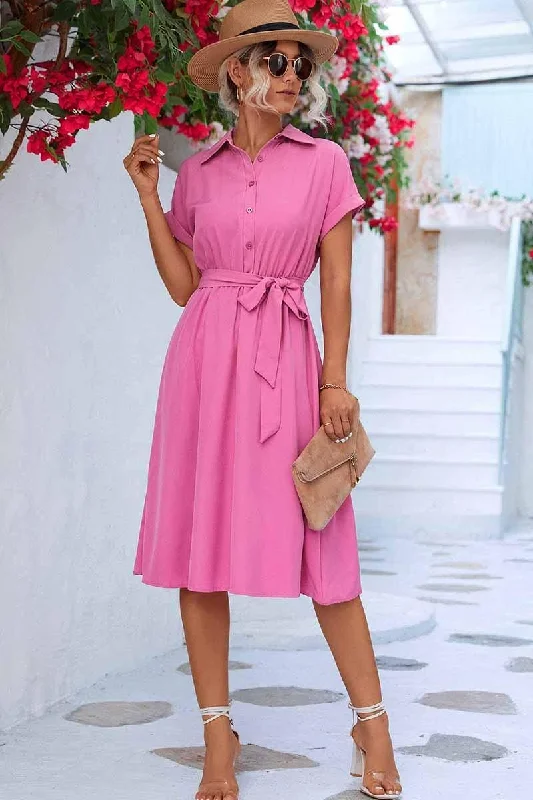 Big Discounts shift dressROLL UP SLEEVE TIED WAIST FLARE SHIRTS DRESS